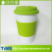 Cerâmica caneca de café com tampa de silicone e banda (TM010610)